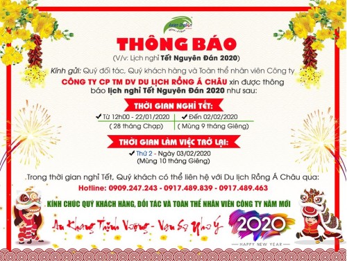 Thông báo lịch nghỉ Tết Nguyên Đán 2020